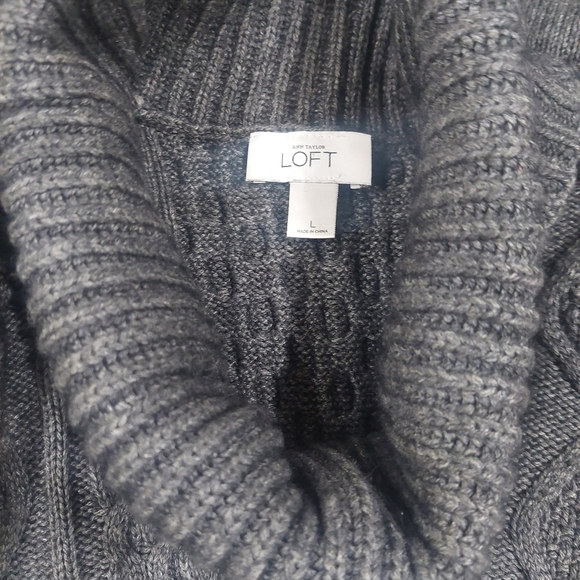 LOFT Gray Sweater Dress Size Large Turtleneck  Wool Cotton  Blend Short Sleeve - Picture 10 of 12